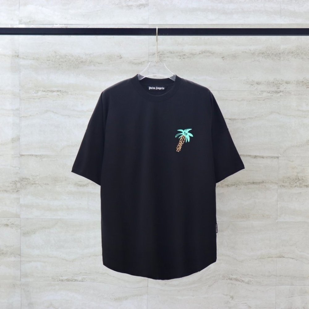 Palm Angels Foamed Palm Tree Print Short Sleeve T-Shirt-Black